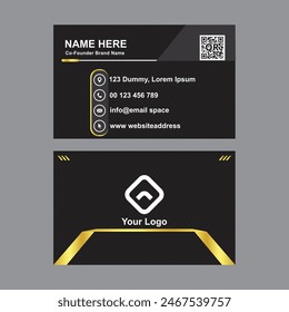 Creative modern clean corporate double-side business card template,  vector illustration, personal visiting card, professional simple identity black, golden