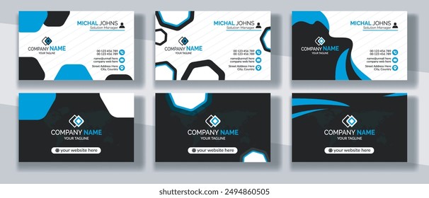 Creative modern clean corporate double-side business card template, personal visiting card, vector illustration, professional simple identity blue, red white and black elegant visiting card.