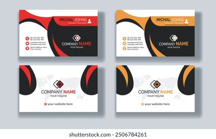 Creative modern clean corporate double-side business card template, personal visiting card, vector illustration, professional simple identity blue, red white and black elegant visiting card.