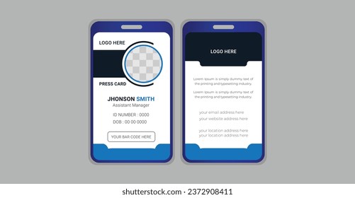 Plantilla de tarjeta de identificación de negocios creativa, moderna y limpia. plantilla de diseño de tarjeta de identificación profesional. Plantilla de la tarjeta de identificación de empleado de la empresa. Vector