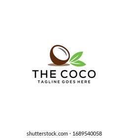 Creative modern coconut with leaves sign logo design template.