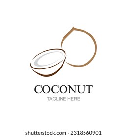 Creative modern coconut with leaves sign logo design template