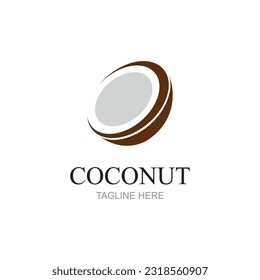Creative modern coconut with leaves sign logo design template