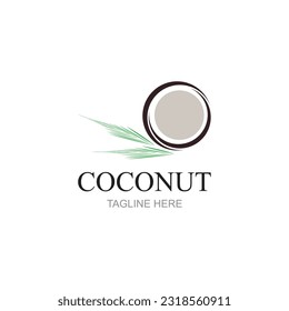 Creative modern coconut with leaves sign logo design template