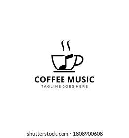 Creative modern coffee cup with music note inside logo design template