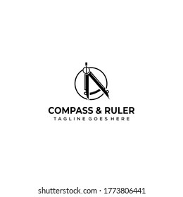 Creative modern compass and ruler sign logo design