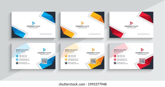 Creative Modern Corporate Business Cards. This Name Card Comes In Three Different Color Versions (Blue, Orange, Red) - Corporate Identity Template.
