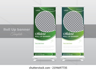 Creative and Modern Corporate Business Nature Lawn garden roll up banner template, abstract X-banner, Presentation, print-ready service green environment design,