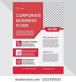 Creative Modern Corporate Business Red Color Flyer, Leaflet Design Template