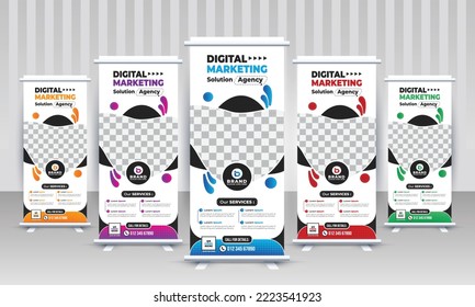 Creative Modern corporate digital marketing agency business standee x rollup pullup signage retractable eye catchy gradient multiple color banner design vector template