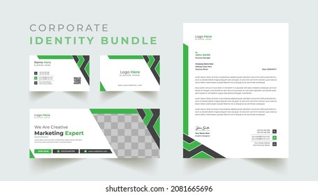 Creative modern corporate identity bundle design template green color.