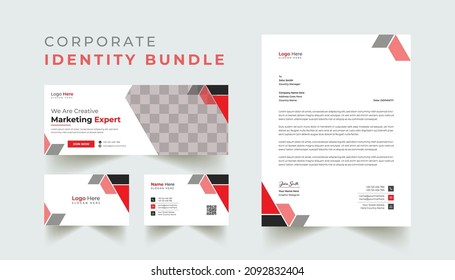 Creative modern corporate identity bundle design template red color.	