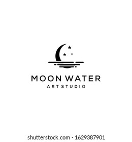 Creative modern Crescent moon with water Concept Logo Design template illustration