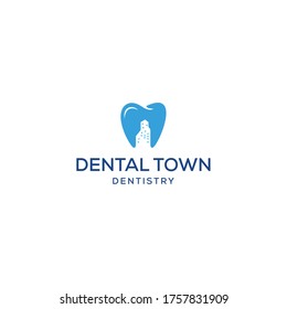 Creative Modern dental sign with town Real Estate Property and Construction Logo design