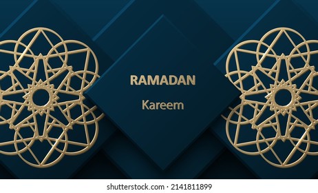 Creative modern design with geometric arabic gold pattern on textured background. Islamic holy holiday Ramadan Kareem.Vector