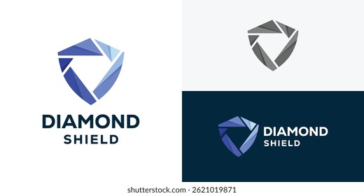 Plantilla moderna creativa del logotipo del escudo del diamante. Diamante Abstractas con Ilustración vectorial de diseño de logotipo de escudo. 