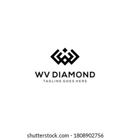 Diamantes creativos y modernos con signo W,V. diseño de logotipo 