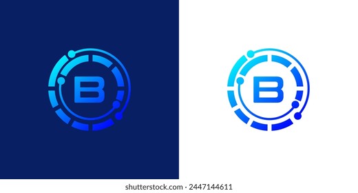 creative modern digital technology letter B icon logo design. with dotted circular Lines and abstract connection points. on white and black background logo can be used for technology, digital