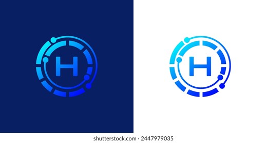 creative modern digital technology letter H icon logo design. with dotted circular Lines and abstract connection points. on white and black background logo can be used for technology, digital
