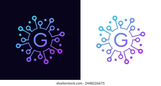 creative modern digital technology letter G logo. With network of molecules and dots .logo can be used for technology, digital, connection, data, electricity company.