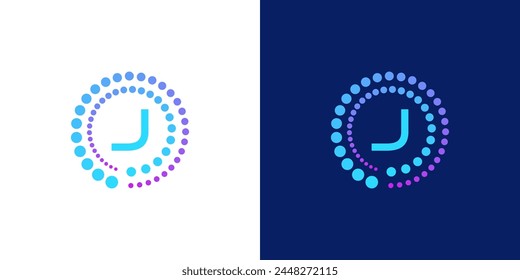 creative modern digital technology letter J logo. with abstract circular dots. logo can be used for technology, digital, connection, data
