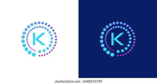 logotipo moderno creativo de la letra K de la tecnología digital. con los puntos circulares abstractos. el logotipo se puede utilizar para la tecnología, digital, conexión, datos