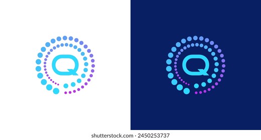kreativer moderner digitaler Technologie Buchstabe Q Logo. mit abstrakten kreisförmigen Punkten. Logo kann für Technologie, Digital, Verbindung, Daten verwendet werden