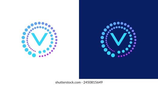 creative modern digital technology letter V logo. with abstract circular dots. logo can be used for technology, digital, connection, data