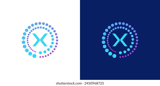 creative modern digital technology letter X logo. with abstract circular dots. logo can be used for technology, digital, connection, data