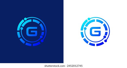 creative modern digital technology letter G icon logo design. with dotted circular Lines and abstract connection points. on white and black background logo can be used for technology, digital, connect