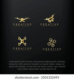 Creative modern drone camera gold logo design, Drone logo design set vector template.