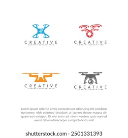 Creative modern drone camera logo design, Drone logo design set vector template.