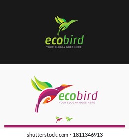 Creative modern ecobird logo, Abstract leaf bird, Colorful bird logo design template