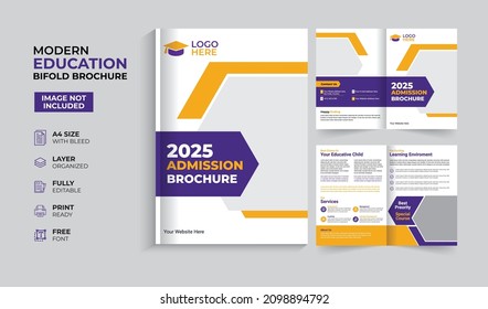 Creative and modern education admission bifold brochure template