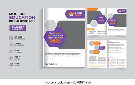 Creative and modern education admission bifold brochure template