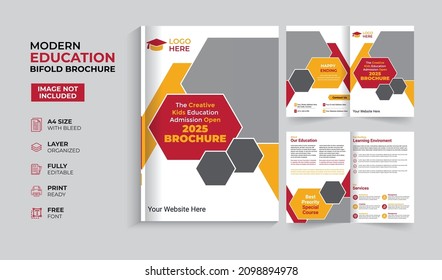 Creative and modern education admission bifold brochure template
