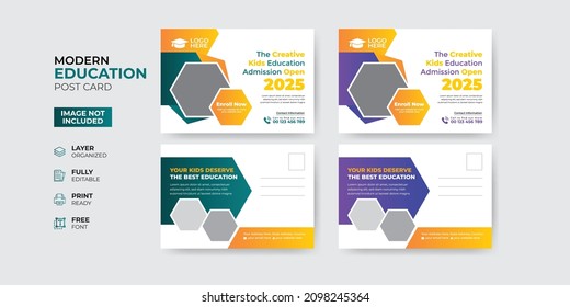 Creative and modern education admission post card template