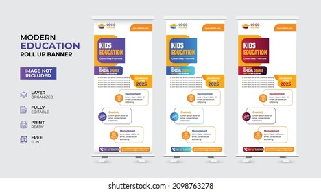 Creative and modern education admission Rollup Banner template