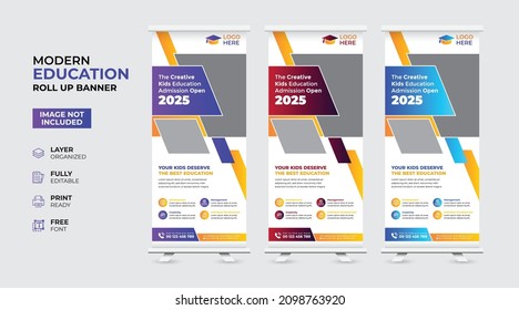 Creative and modern education admission Rollup Banner template