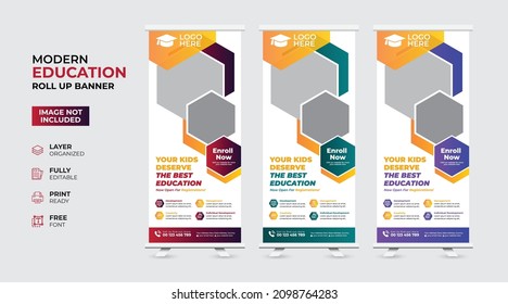 Creative and modern education admission Rollup Banner template