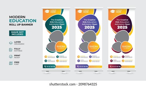 Creative and modern education admission Rollup Banner template