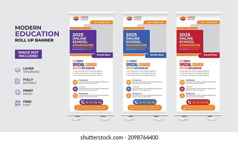 Creative And Modern Education Admission Rollup Banner Template