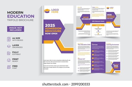 Creative and modern education admission trifold brochure template