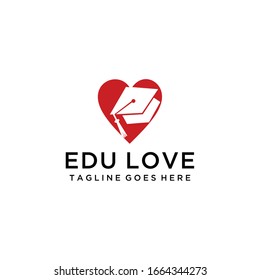 Ilustración de diseño del logotipo de educación moderna creativa con sombrero de bachiller y plantilla de icono de corazón