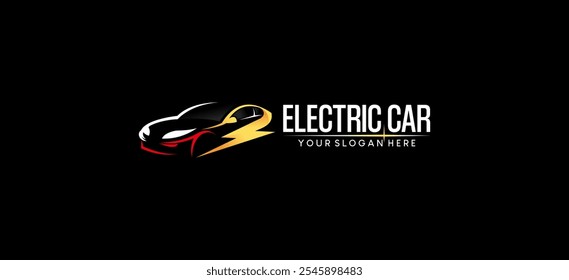Creative modern electric car logo design template, vector car logo with lightning symbol