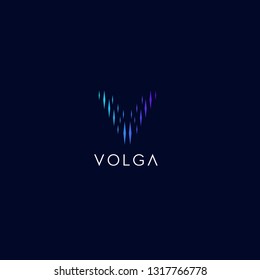 Creative modern elegant trendy unique artistic black and gradation cyan purple V initial based letter icon logo.