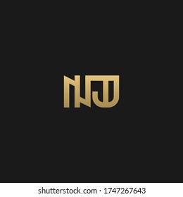 Creative modern elegant trendy unique artistic black and golden color NJ JN N J initial based letter icon logo.