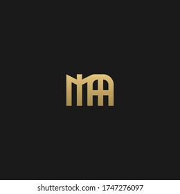 Creative modern elegant trendy unique artistic black and golden color MA AM M A initial based letter icon logo.