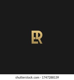 Creative modern elegant trendy unique artistic black and golden color ER RE E R initial based letter icon logo.