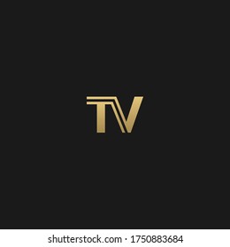 Creative modern elegant trendy unique artistic black and GOLDEN colorTV VT T V initial based letter icon logo.
